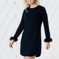 Long Sleeve Sweater Dress with Faux Fur (Two Colors Red or Black)