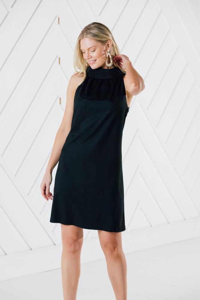 Faux Suede Cowl Neck Dress