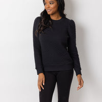 Black Quilted Puff Sleeve Top