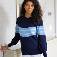 Navy Puff Sleeve Stripe Sweater