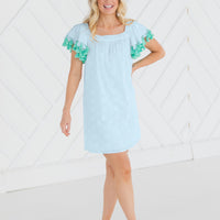 Flounce Sleeve Tassel Dress White or Sky Blue