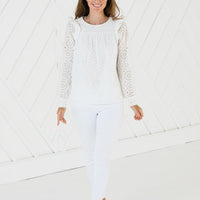 Embroidered Ruffle Sleeve Top
