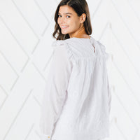 Embroidered Flutter Sleeve Long Sleeve Top