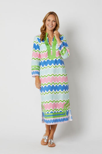 Wave Print Long Sleeve Midi Tunic Dress