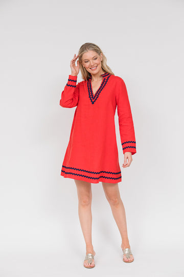 Red Long Sleeve Tunic Dress