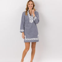 Stripe Long Sleeve Classic Tunic with Embroidery