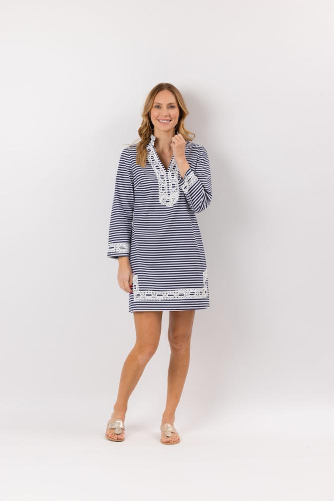 Stripe Long Sleeve Classic Tunic with Embroidery