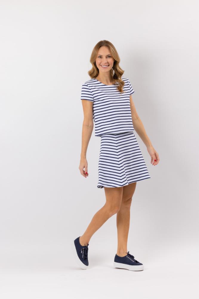 Stripe French Terry Short Sleeve Top & Skirt Set