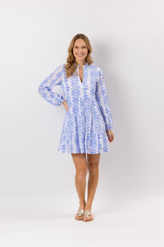 Embroidered Cotton Long Sleeve Tunic Dress