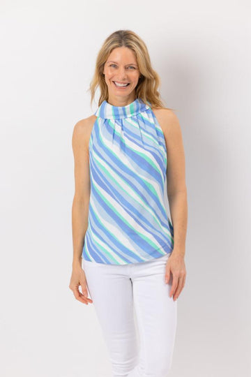 Diagonal Stripe Cowl Neck Top