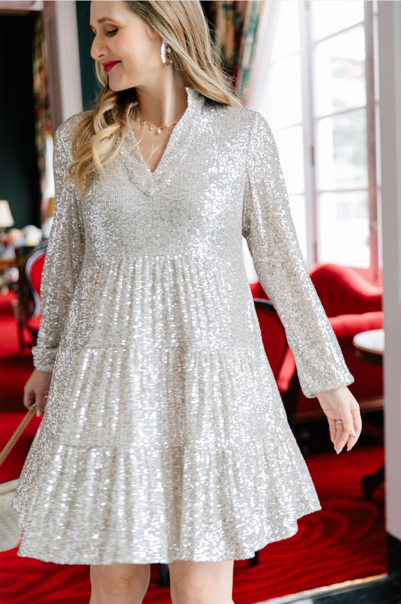 Silver Charlotte Sequin Dress Sail to Sable