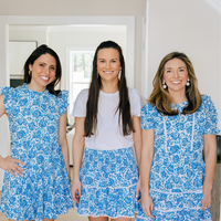 Blue Rose Print Smocked Waist Skirt