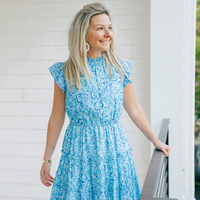 Blue Multi Ruffle Neck Dress