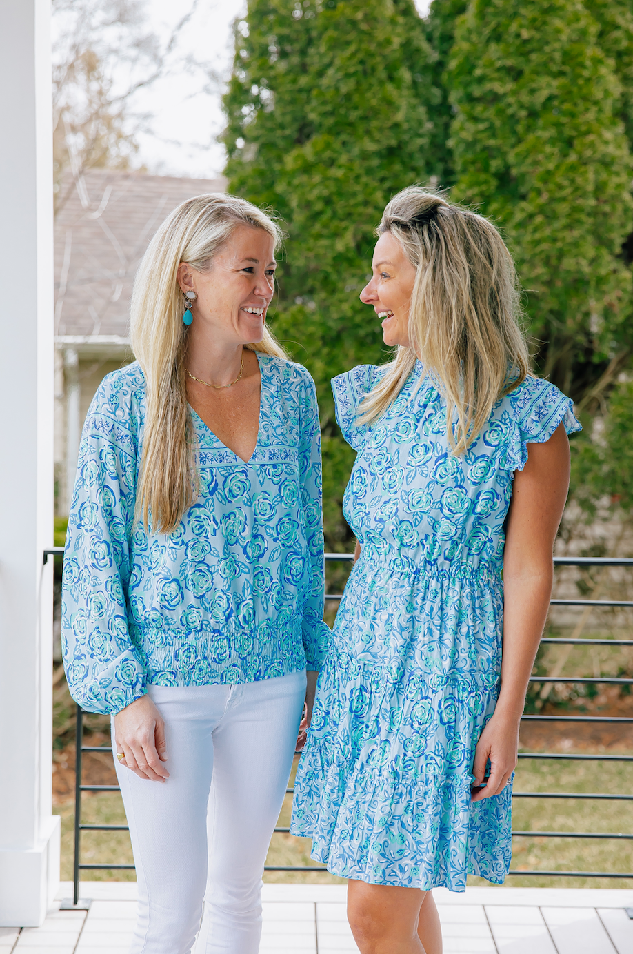 Blue Multi Smocked Waist V-Neck Top