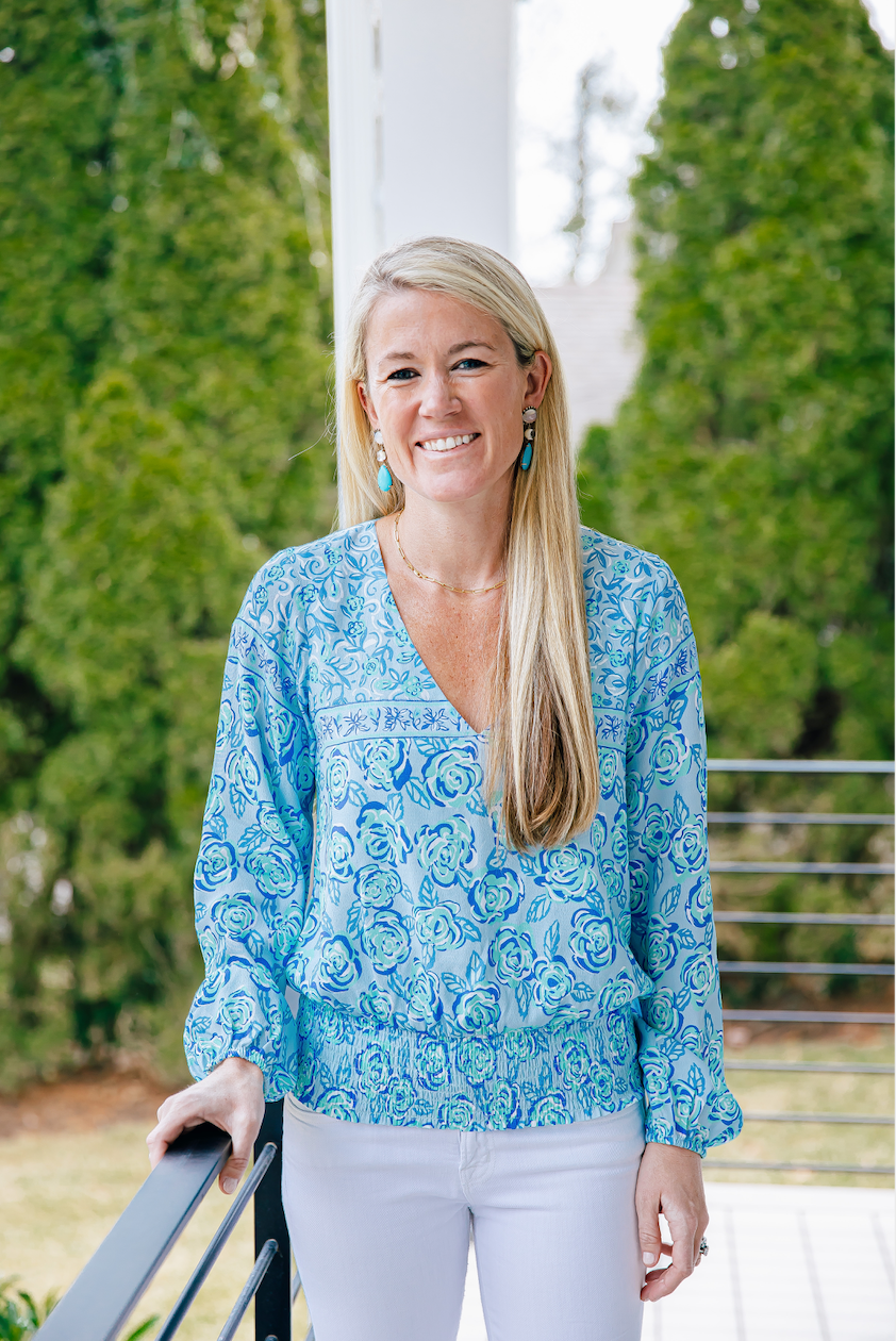 Blue Multi Smocked Waist V-Neck Top
