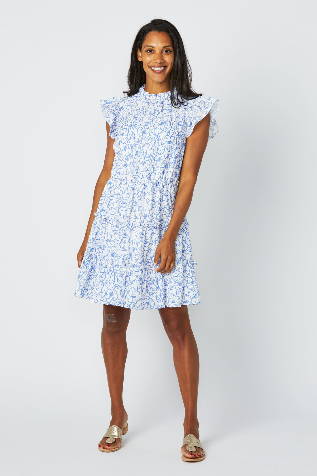 Floral Vine Print Ruffle Neck Dress