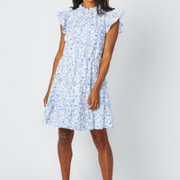 Floral Vine Print Ruffle Neck Dress