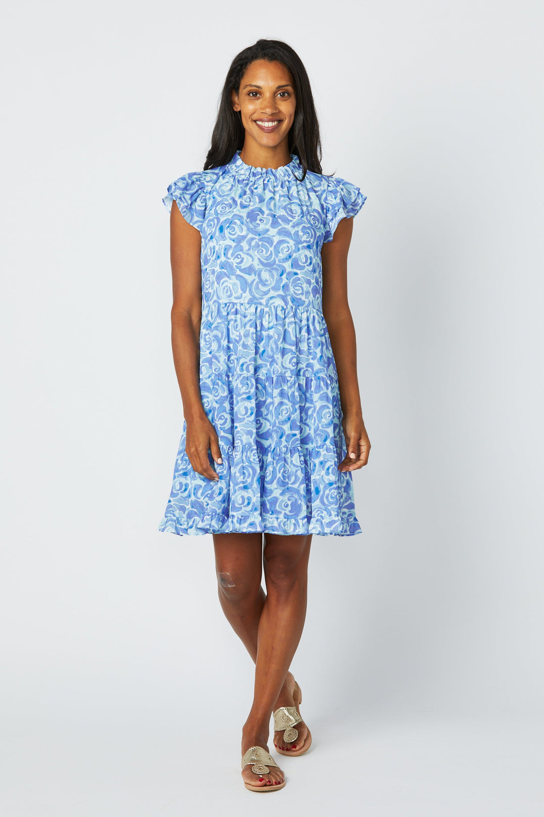 Blue Rose Flutter Sleeve Dress