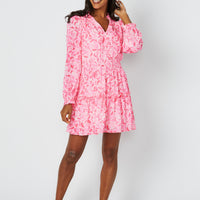 Pink Rose Long Sleeve Smocked Waist Dress