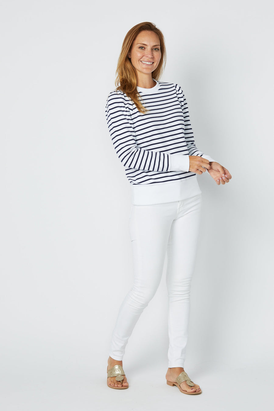 Navy & White Stripe Puff Sleeve Sweatshirt