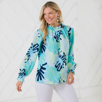 Vintage Palm Ruffle Neck Top